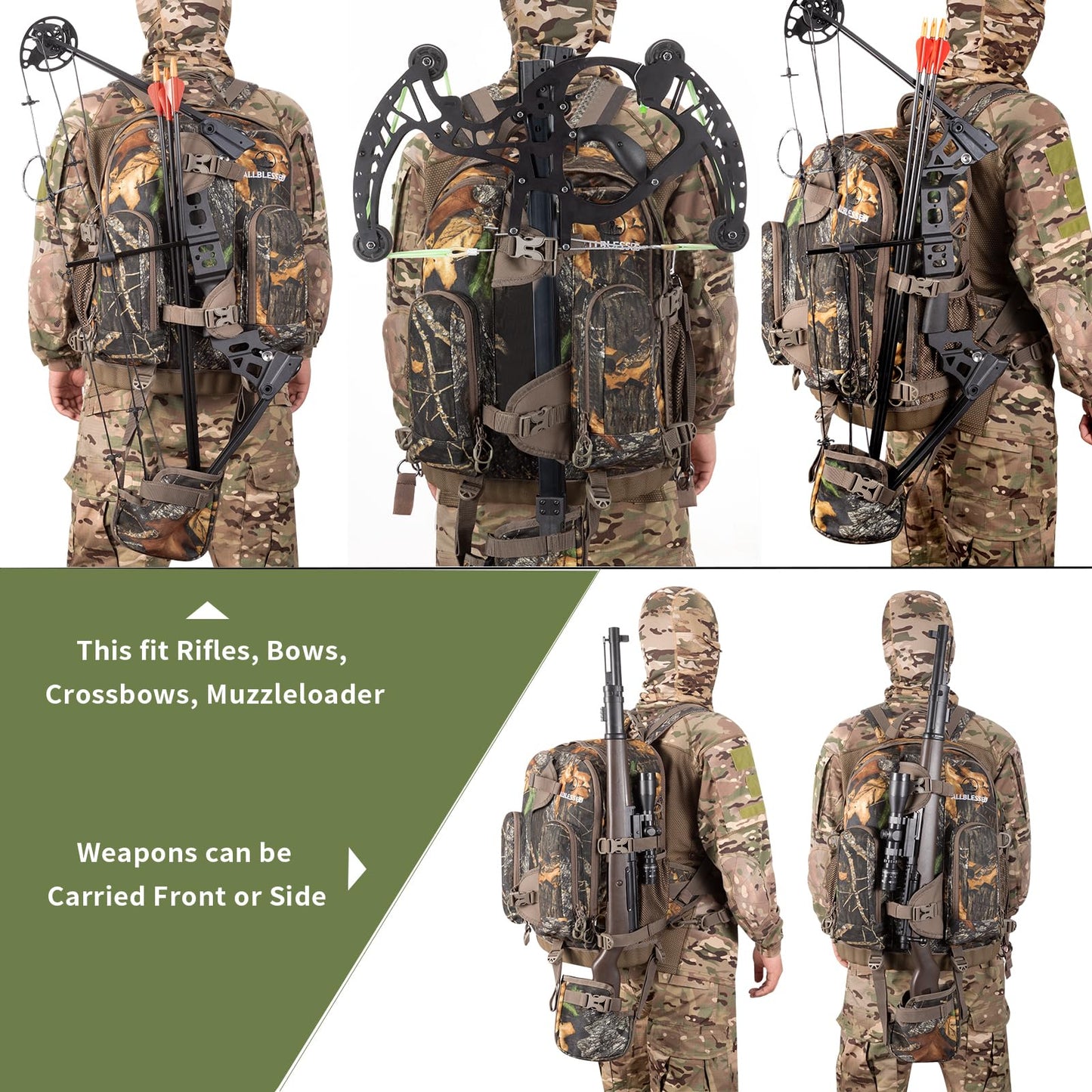 ALLBLESSED Waterproof Hunting Backpack with Binocular Harness Chest Pack for Gun and Bow Holder duck hunting accessories