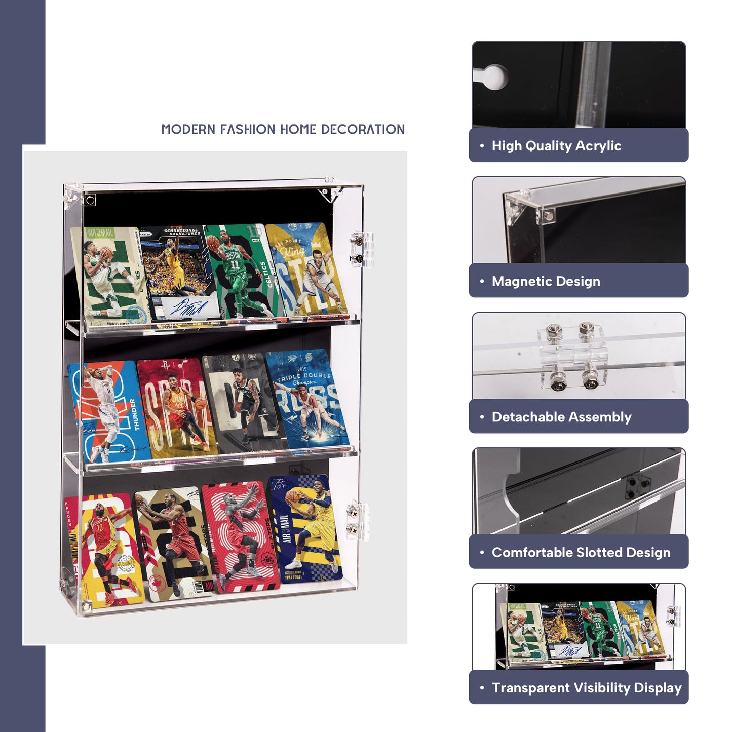 GENMOUS Card Display Case - Acrylic Sports Baseball Card Display Frame Wall Mount with UV Protection Clear View - Trading Card Display Case with Magnetic Door for Football Basketball Hockey,Vertical