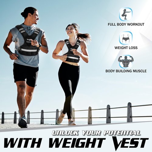 Yes4All Adjustable Weighted Vest 11-20lbs with Reflective Strip, Large Weight Vest for Strength Training for Men & Women
