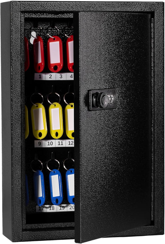 Sumerfnt Key Box Wall Mount with Code, Key Cabinet Lock Box for 40 Keys, Metal Key Storage Box with Key Tags and Number Stickers, 12.1"x 8.1" x 2.6"