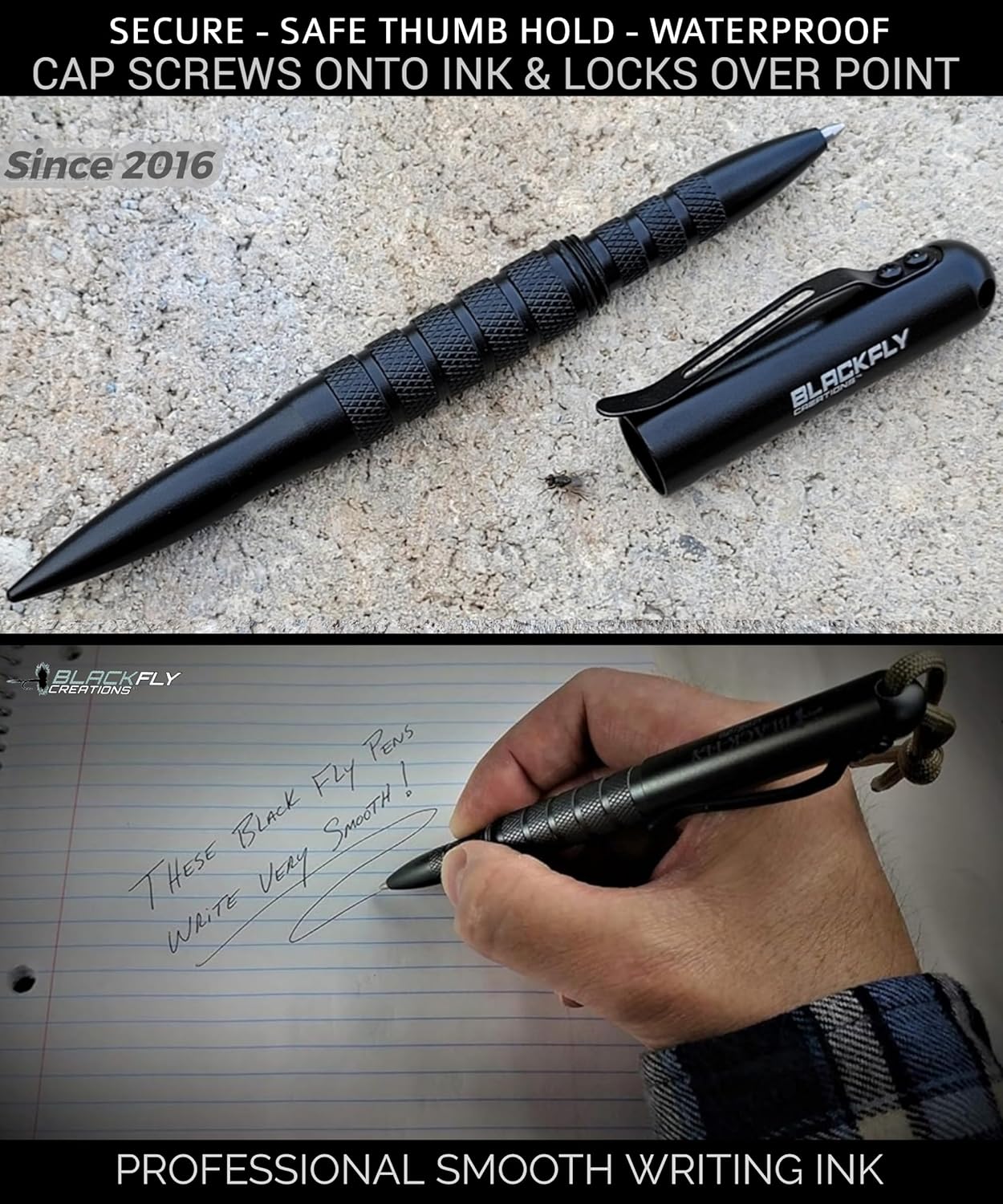 Tactical Pen Self Defense Weapon EDC Survival Tool, SWAT Military Police Gear Glass Breaker Kubaton, Drilled Cap for Lanyard or Keychain, 2nd Ink Refill & Gift Box Gray or Black 100% Quality Guarantee