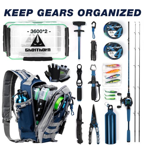 Ghosthorn Fishing Backpack Tackle Sling Bag-Backpack with Rod Holder- Lightweight Tackle Box Fly Fishing Gifts for Men Women (D.Blue)