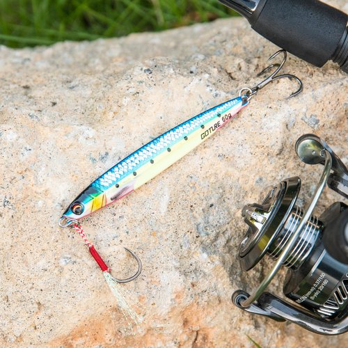 Goture Vertical Jig Lures, Saltwater and Freshwater, 40-80g with Assist & Treble Hooks, 5PCS Fishing Jigging Spoons, Fast Fall for Tuna, Salmon, Bass