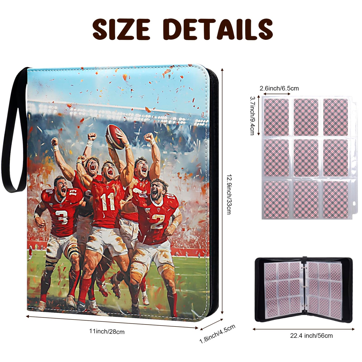 Football Card Binder 900 Pocket, HYMENEX Trading Card Binder 9 Pockets with 50 Removable Sleeves Baseball Card Binder Sports Card Binder with Zipper for Football Card Trading Card Standard Size Card