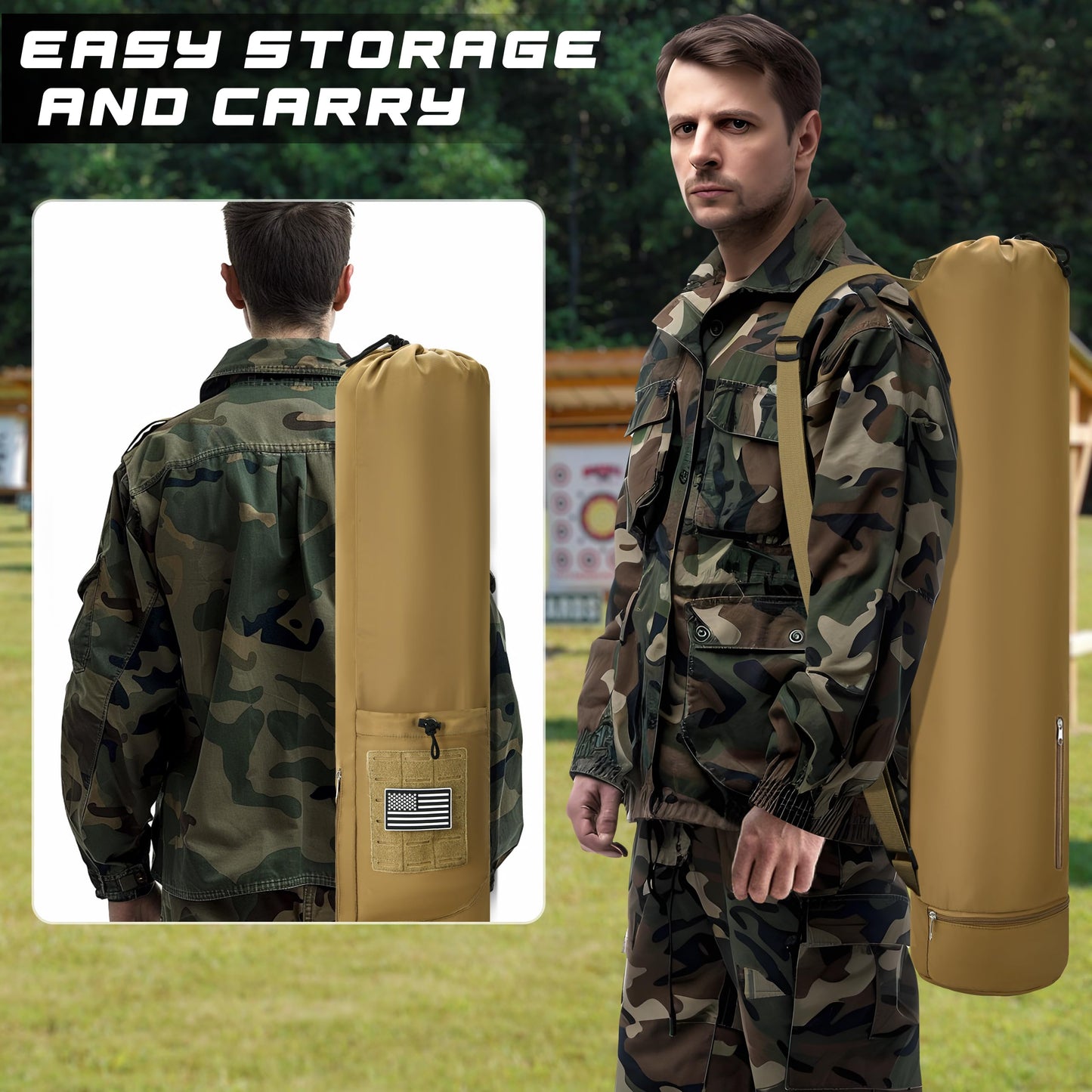 JIPIMON Shooting Mat with Tactical Water Resistant Carrying Bag, Extra Large Prone Padded Portable Roll Up Shooting Mats (Tan)