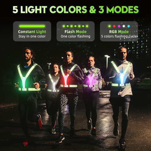 Xeiophoy LED Reflective Vest Running Gear, High Visibility Reflective Running vest, 5 Lights Colors Rechargeable Safety Running Vests for Walking Running Cycling Jogging, Adjustable for Men Women Kids