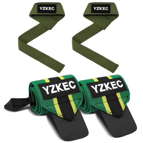 YZKEC Lifting Straps & Wrist Wraps (Bundle) Green+Green