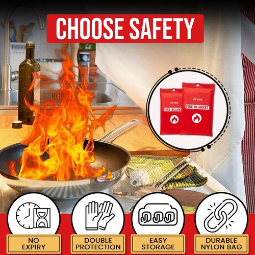 Supreme Quality Reusable Fire Blanket (2-Pack 40"x40") - Emergency Heat Blanket - Fire blankets emergency for home and kitchen - 100% Fiber Glass