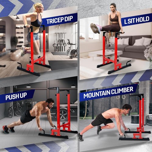 Yes4All Dip Stand 500 LBS Capacity, 80 Levels Adjustable Dip Bars, Dip Station Machine for Home Gym - Red & Black