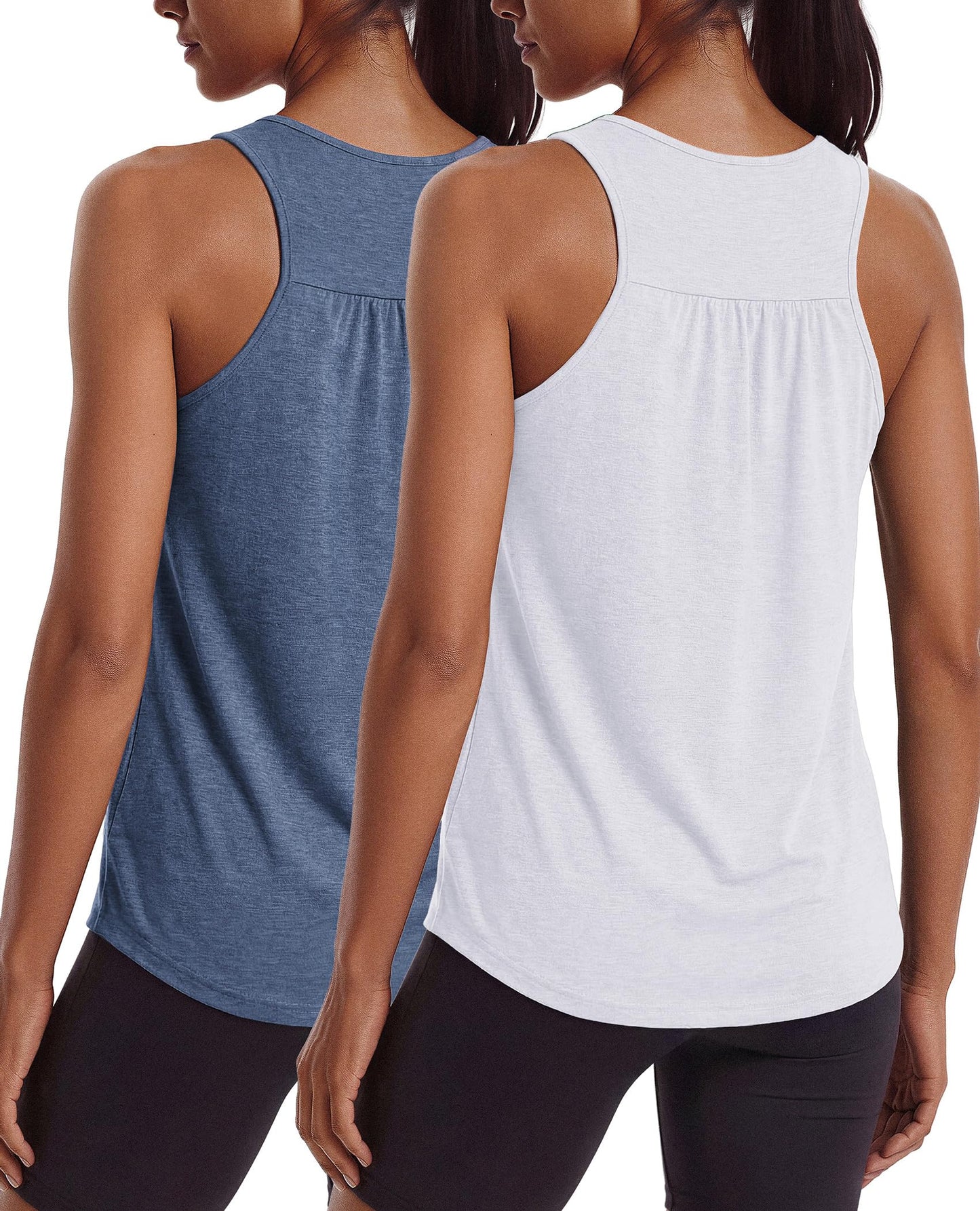 PINSPARK Women's Athletic Shirts & Tees Racerback Workout Tank Tops Sleeveless Yoga Gym Shirt Long Running Tennis Pickleball Outfits for Summer,Navy Blue/White S