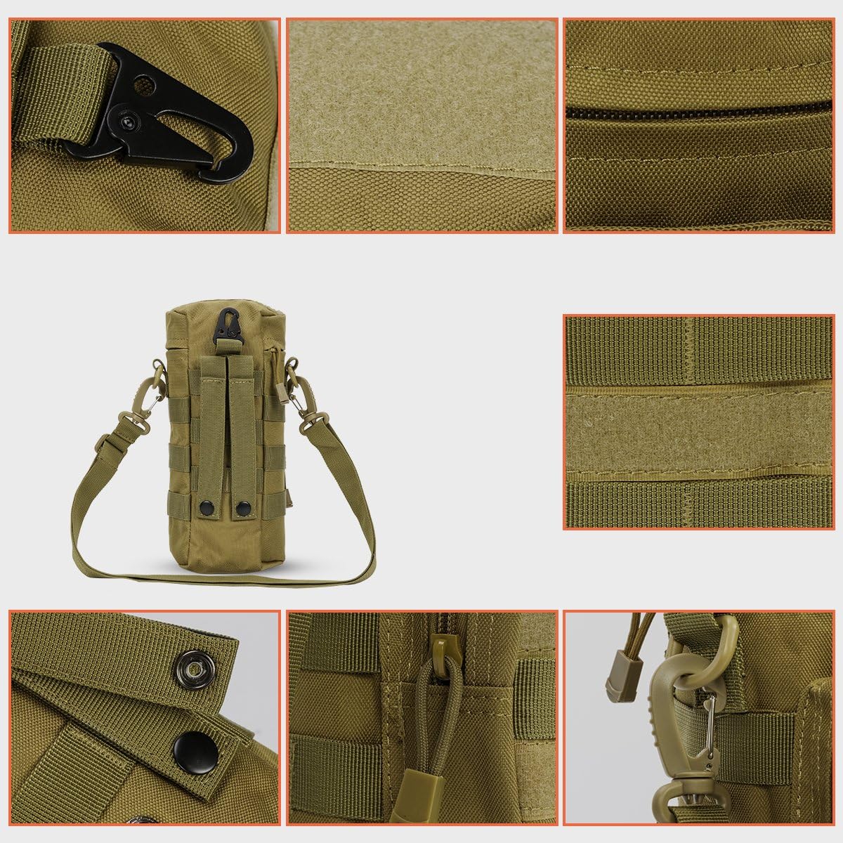 IronSeals Tactical Molle Water Bottle Holder Pouch Hydration Carrier Bag with Detachable Shoulder Strap