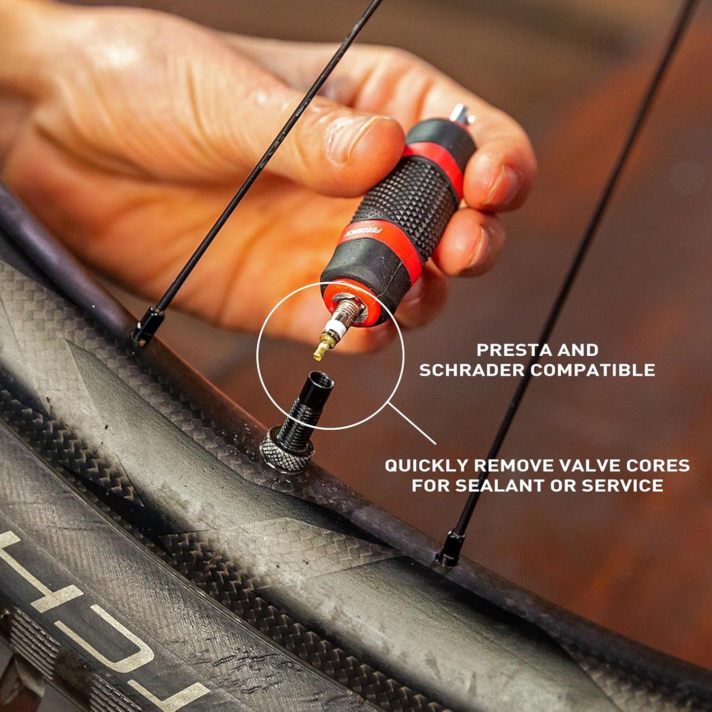 FEEDBACK SPORTS | Schrader and Presta Valve Core Wrench | Remover Tool For Tubeless Tires and Tire Sealant