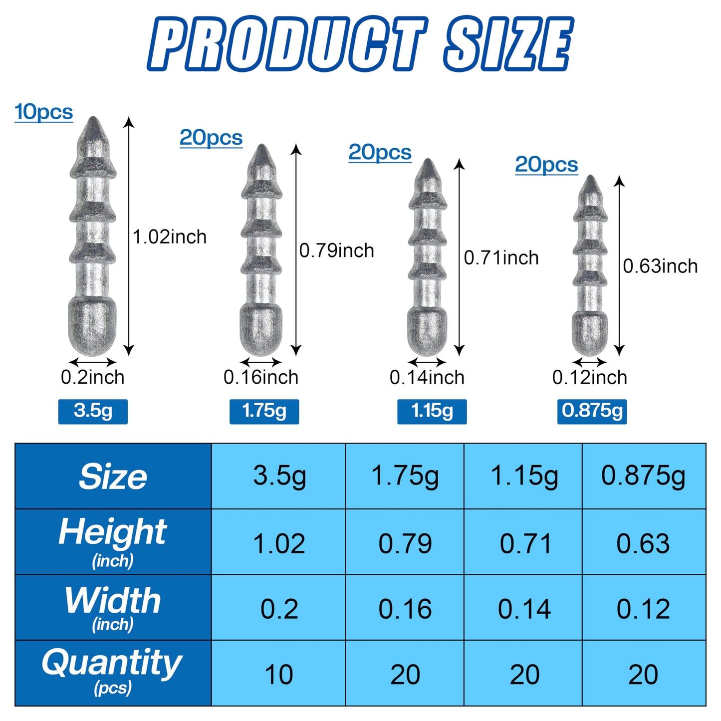 Fishing Nail Weights Kit, 70pcs Wacky Worm Weights Insert Sinkers Fishing Weights Tackle for Plastic Worms Lures Nail Sinker Weights for Wacky Rig Neko Rig Bass Fishing 4 Sizes