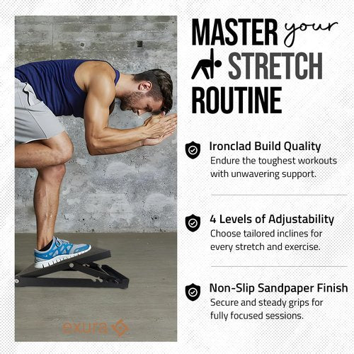 Slant Board Calf Stretcher Exura - Adjustable Slant Board, Knees Over Toes, Incline Board, Achilles Stretcher, Ankle Stretcher, Squat Wedge, Stretch Board, Physical Therapy, Calf Pro Board