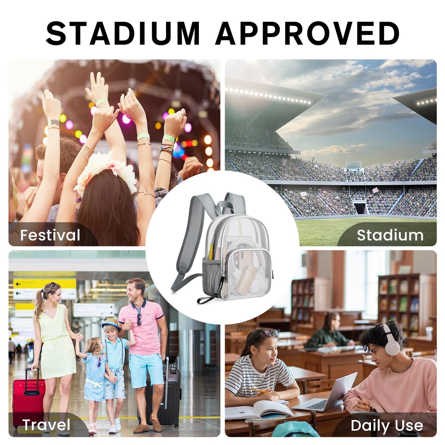 G4Free Clear Backpack Stadium Approved Clear Mesh Bag, Transparent Lightweight Casual Daypack, Small See Through Bag for Travel, Stadium or Concerts