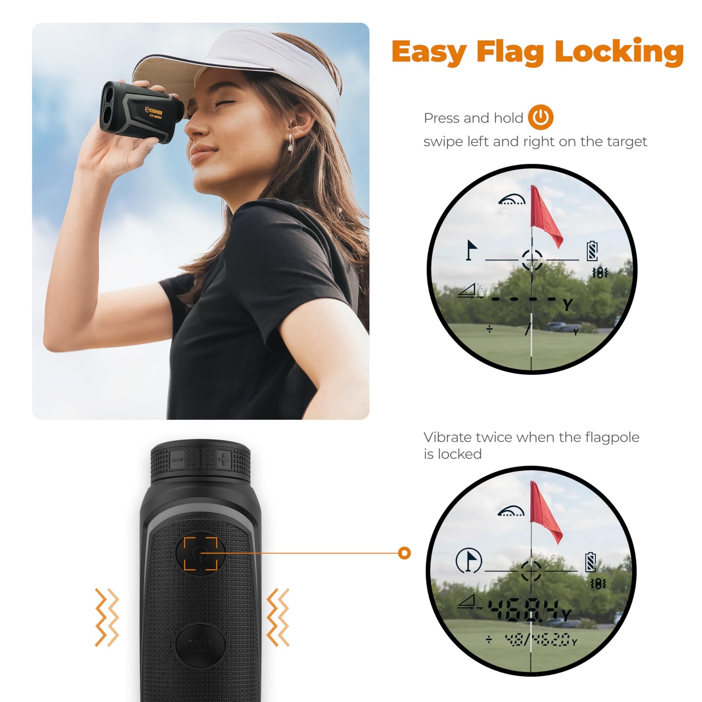 CIGMAN Golf Rangefinder with Slope, 850 Yards Laser Golf & Hunting Rangefinder, Flag Pole Locking Vibration, USB Rechargeable Range Finder with 6X Magnification, Lightweight