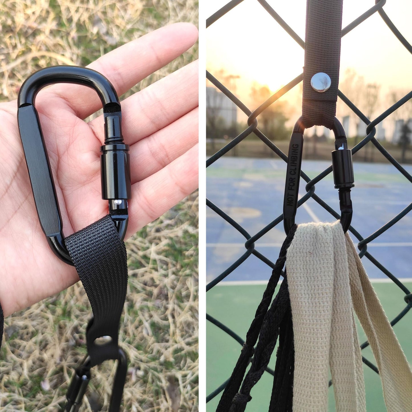 Fence Hooks for Baseball Bag, Softball, Camping, Multifunctional Carabiner Hanging Backpack, Water Bottle (Black) (2)