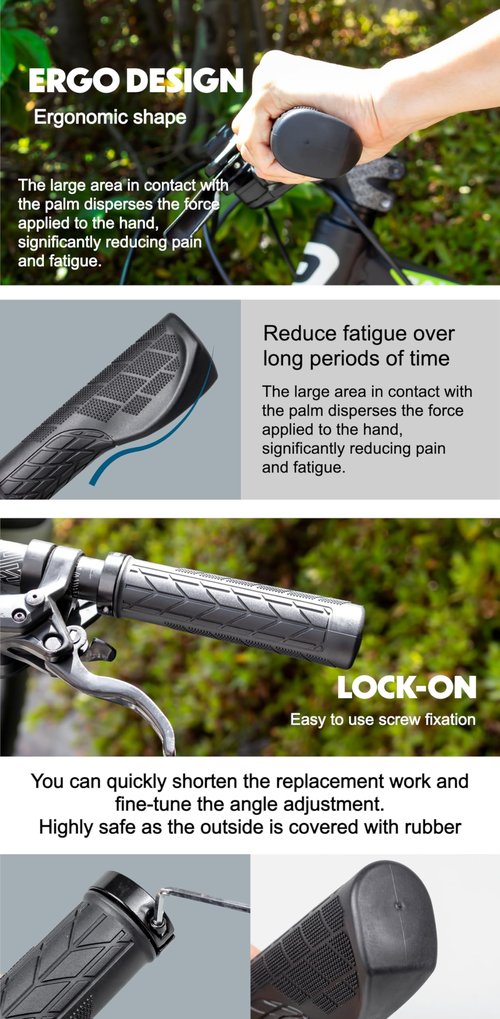 GORIX Bike Ergo Grips Bar End Handlebar [135mm 100mm] (GXQ Wing) (Long:135mmLong:135mm)