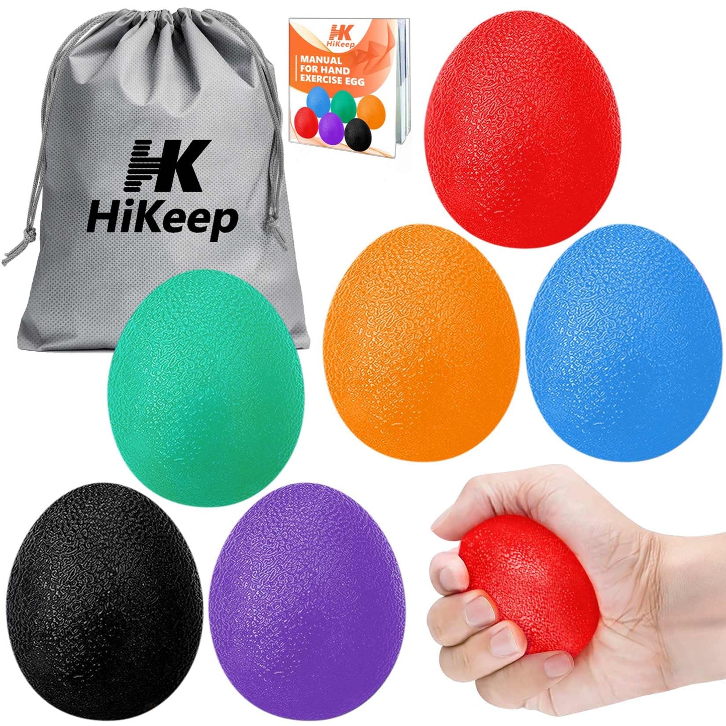 HiKeep Stress Balls for Adults (6 Pack), Grip Strength Trainer, Hand Strengthening Devices, Hand Exercisers for Strength, Exercise Balls Physical Therapy, Wrist Finger Strengthener, Forearm Exerciser