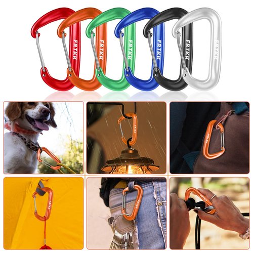2PCS Carabiner Clips, 12kN (2697 lbs) Heavy Duty Caribeener Clip, 3" Aluminum D Ring Shape Carabeaners with 2PCS Keyrings Keychain Hook for Camping Hiking Backpack Locking Dog Leash (2 Black+2 Orange)