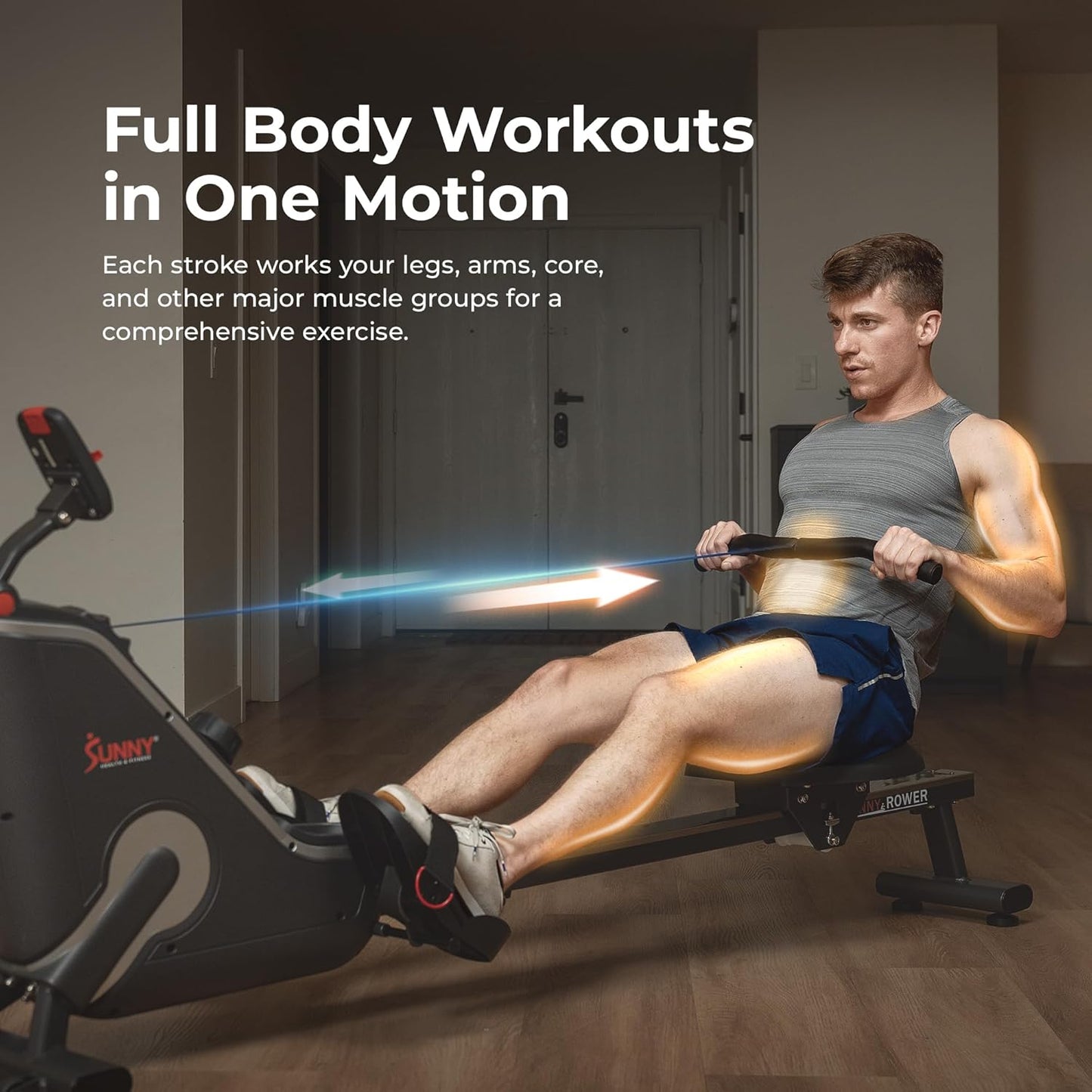 Sunny Health & Fitness Foldable Rowing Machine for Home - Full-Body Low-Impact Workout, Quiet Operation & Free SunnyFit App