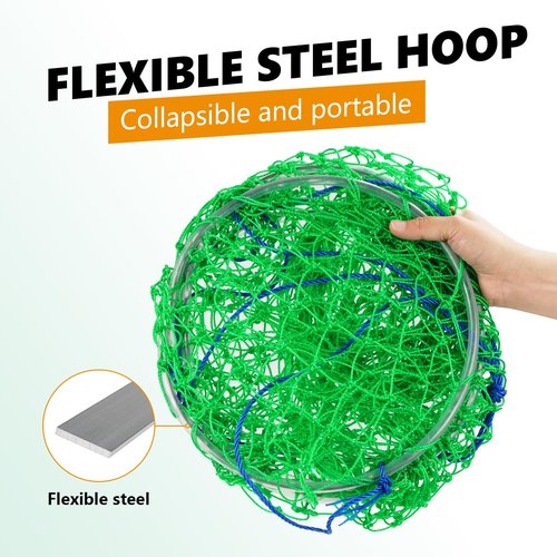 QualyQualy Bridge and Pier Fishing Net, Foldable Drop Net for Pier Fishing with Rope, Landing Net with Soft Steel Hoop(32''×36'')