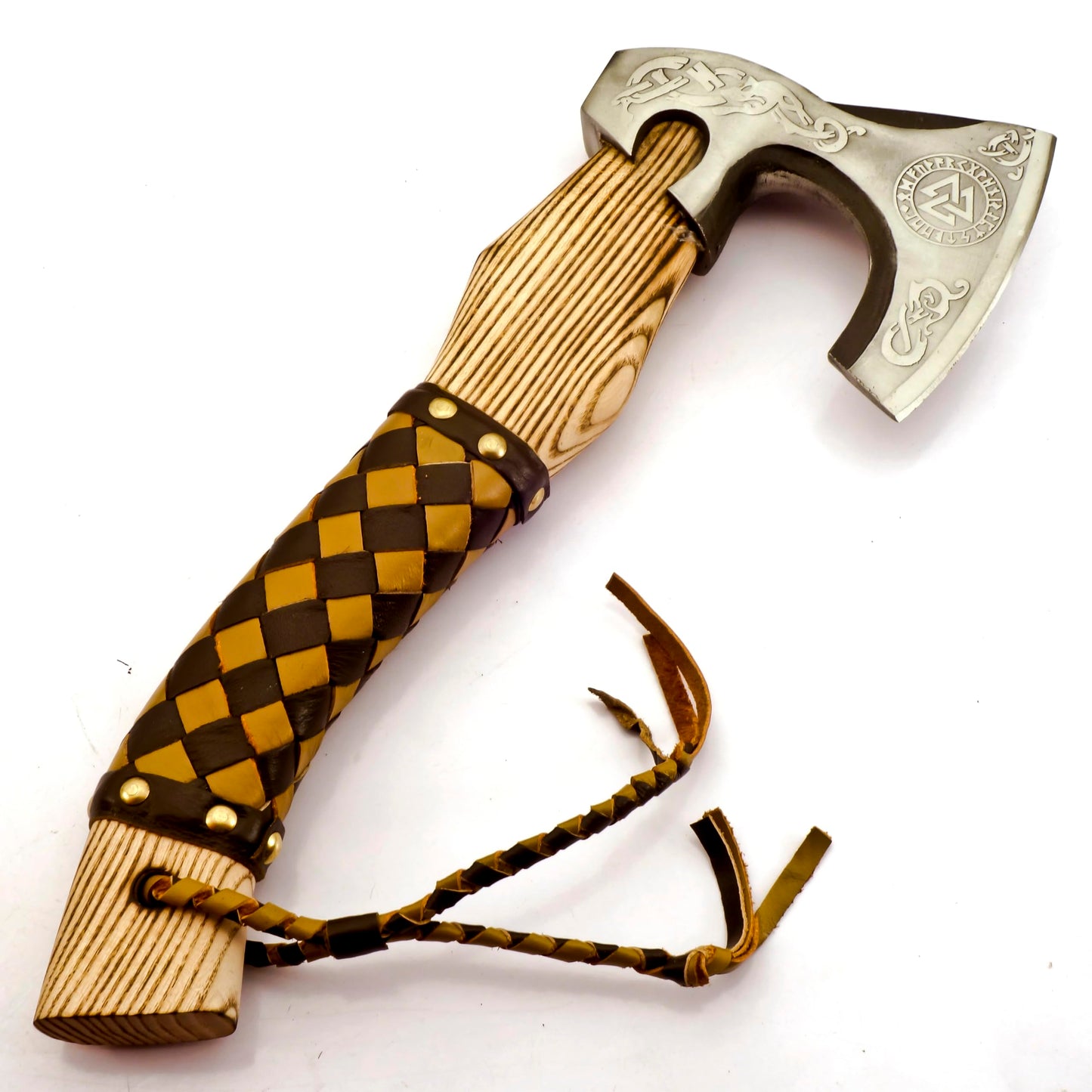 SIZZCO Custom Forged Carbon Steel Viking Style Bearded Axe - Real Hatchet, Throwing & Camping Axe with Leather Wrap Best Gift for Anniversary, Valentine's Day, Birthday with Premium Leather Sheath