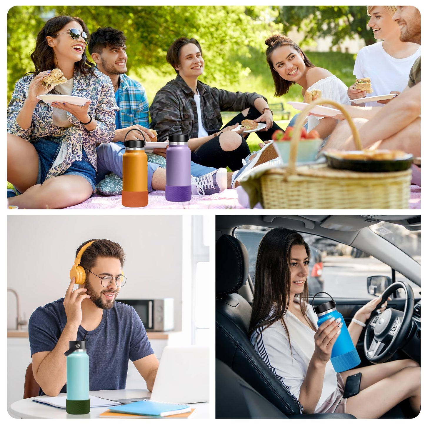 Vmini Silicone Boot for Hydro Flask Wide Mouth 32/40oz, for Simple Modern Summit 32/40oz, Honeycomb Texture Sleeve for Hydro Flask Water Bottle,Bottom Protector for Hydro Flask Accessories,Purple