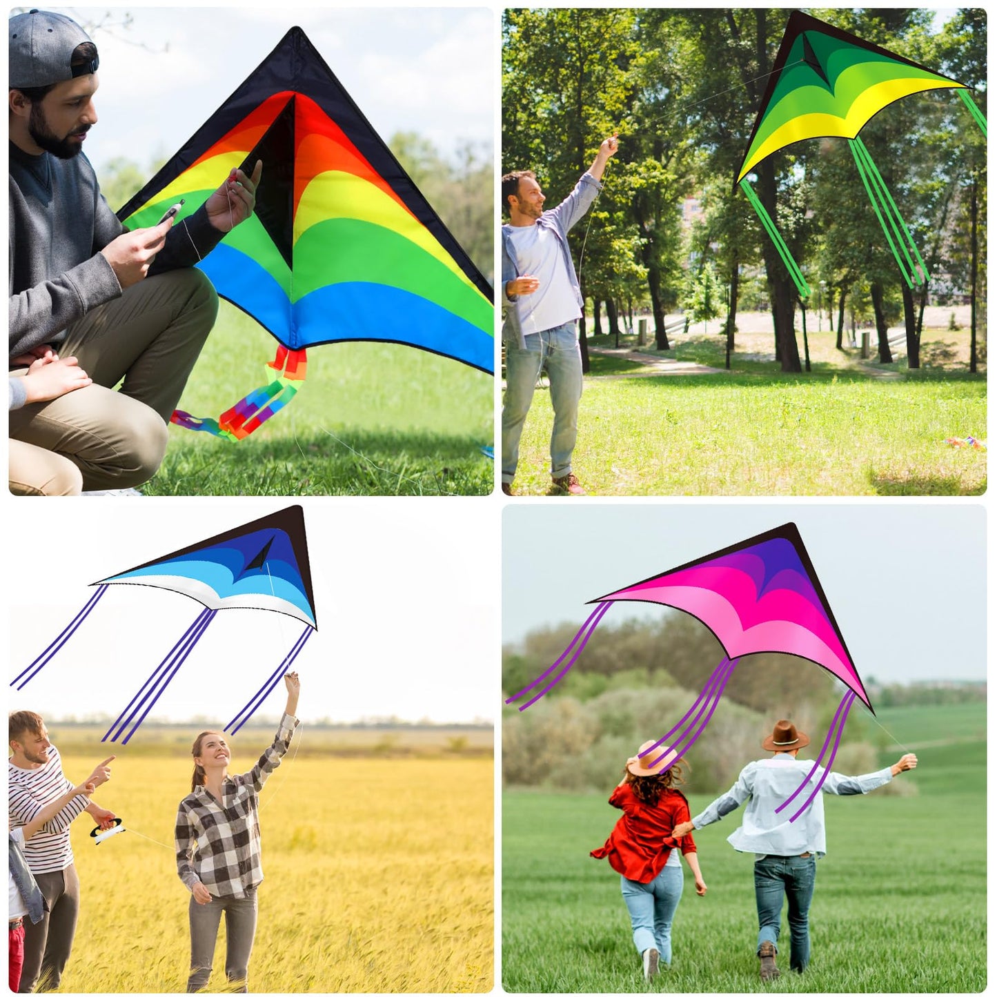 Halloscume Large Delta Kites for Adults Easy to Fly 57.1 Inch with 328.1 ft String Rainbow Beach Delta Kites for Beginner Outdoor Supplies(Classic)
