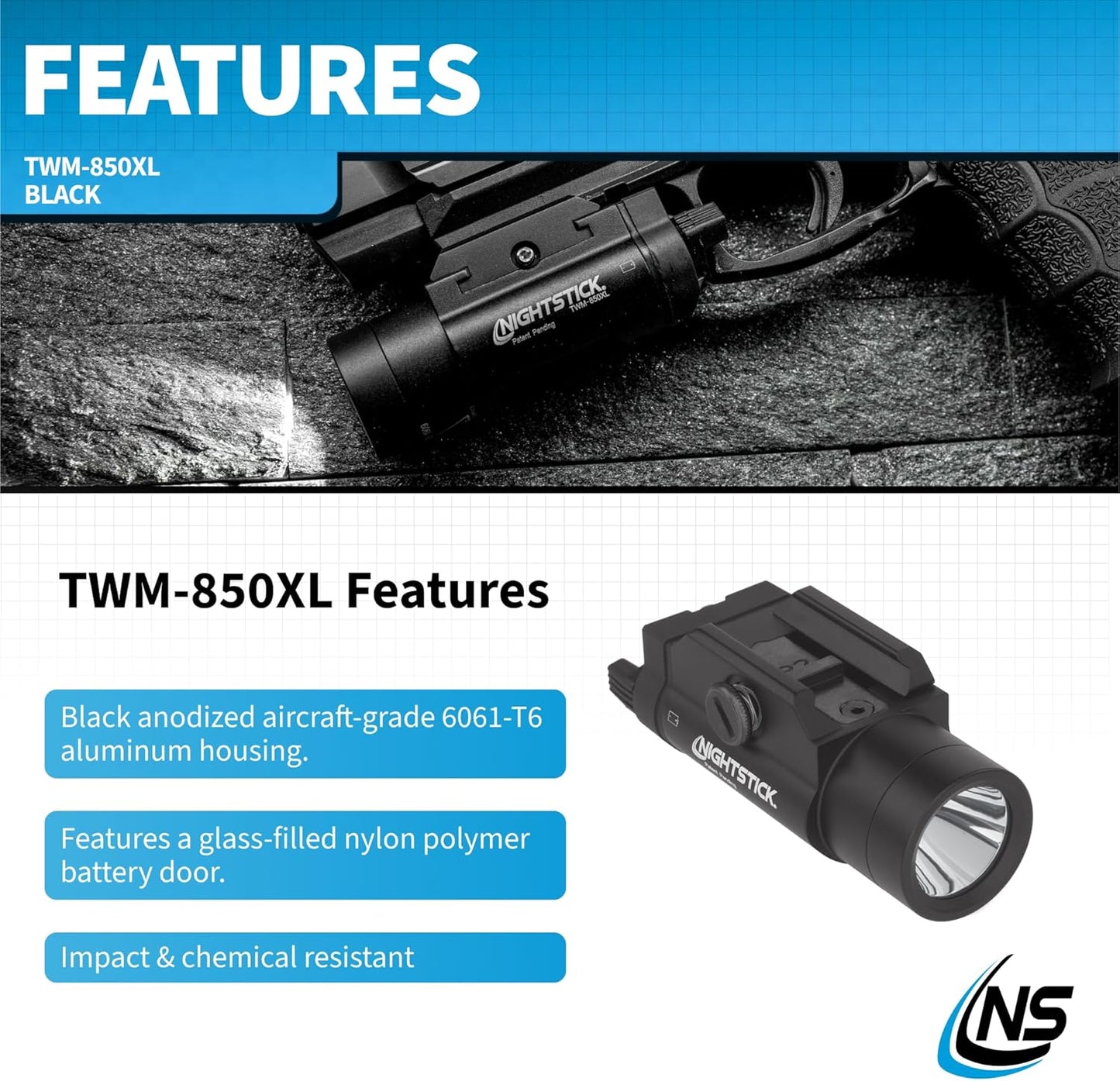 Nightstick TWM-850XL Tactical Weapon-Mounted LED Light 850 Lumens, Black