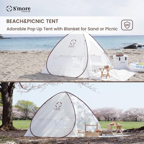 S'more Colline 2 Person Beach Tent, Lightweight & Easy Set Up Pop up Tent, Instant Tent with UV Protection, UFP 30+ Quick Portable Sun Shade Shelter for Beach,Picnic, Backyard, Festivals