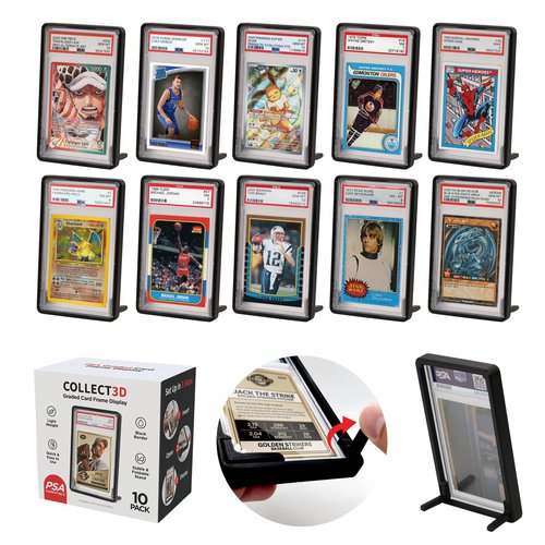 Graded Trading Card Frame Display with Folding Stand | Fits PSA | 10 Pack (Black) | Secure Fit Protection | Easy Storage | Display & Protect Your Cards