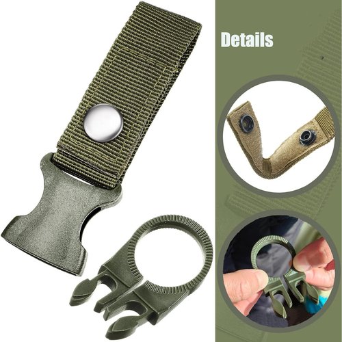 Sewzig 4 PCS Hanging Bottle Buckle Clip Carabiner Portable Mineral Water Bottle Ring Holder Nylon Webbing Strap for Outdoor Backpack Belt Camping Hiking Travel (Army Green)