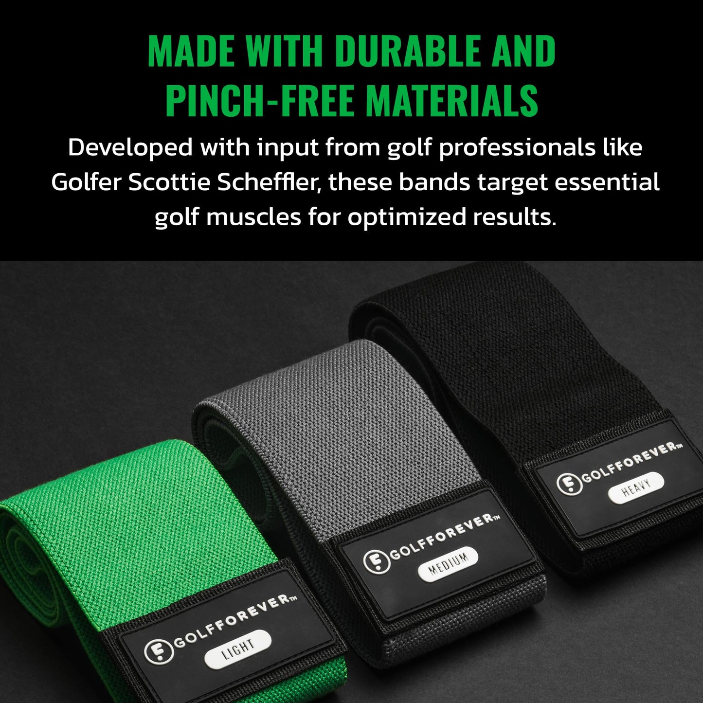 GolfForever Mini Bands Proven by Golfer Scottie Scheffler | Golf Training Premium Fitness Bands | Premium Golf Training Aid to Improve Strength Flexibility & Swing Posture | 3 Resistance Levels | 3pcs