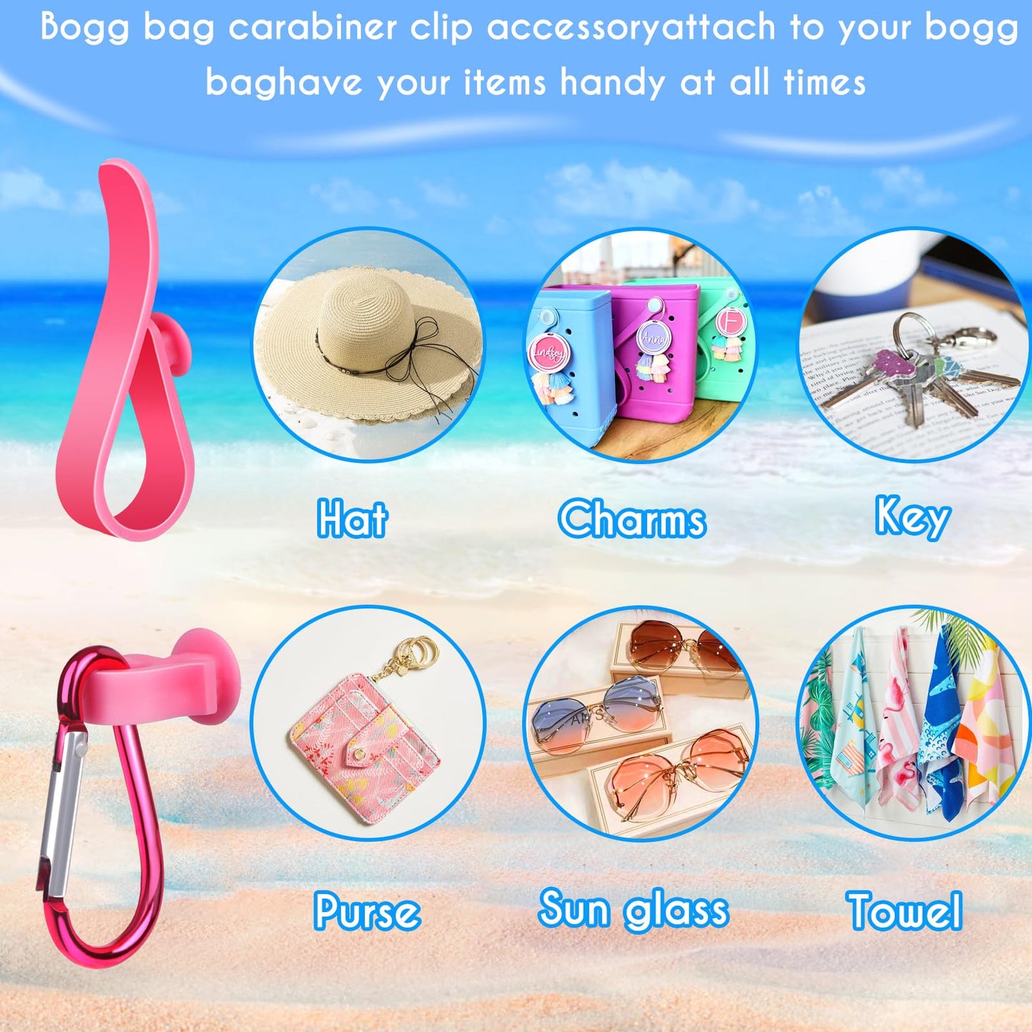 AIERSA Inserts Hooks Accessories for Bogg Bag,Charms Key Holder Carabiner for Bogg Bags,Pouch Earphone Tassel Keychain Holder Attachment Compatible with Simply Southern Rubber Beach Bags -Red