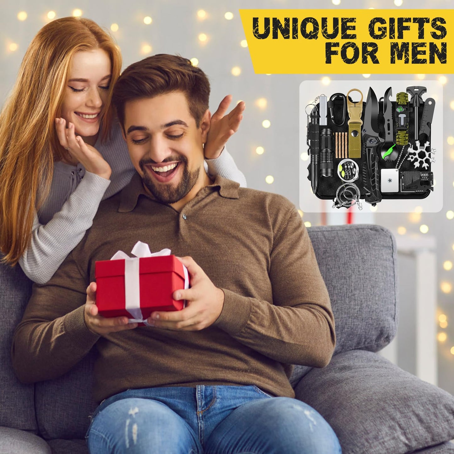 28-in-1-Survival Kits, Gifts for Men Dad Husband Him - Survival Gear and Equipment, Stocking Stuffers for Man Christmas Birthday Gifts, Unique Cool Gadgets for Camping, Hiking, Hunting, Fishing
