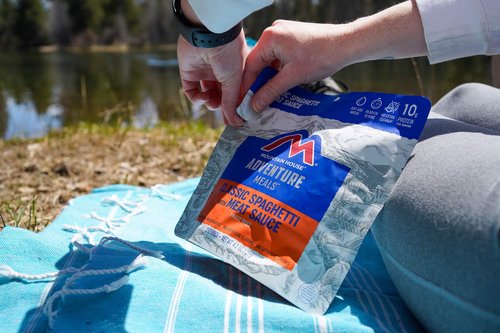 Mountain House Classic Spaghetti with Meat Sauce 2 Servings and Mint Chocolate Chip Ice Cream Sandwich 1 Serving Freeze Dried Backpacking & Camping Food