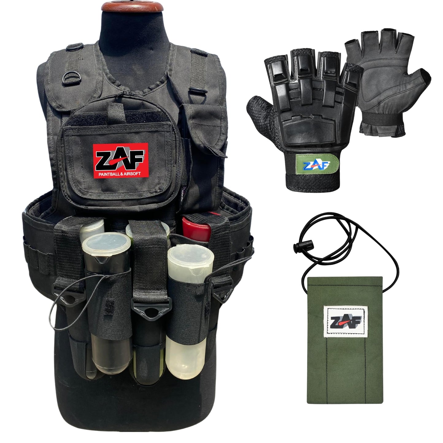 Generic 11 pod paintball vest with free size half finger gloves and barrel pouche, unisex