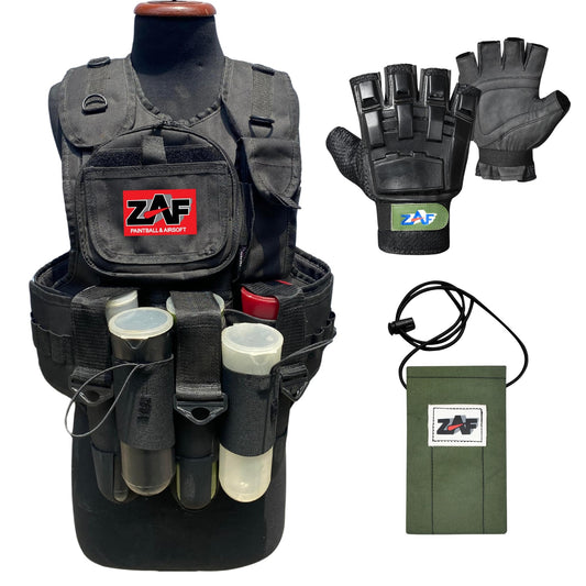 Generic 11 pod paintball vest with free size half finger gloves and barrel pouche, unisex