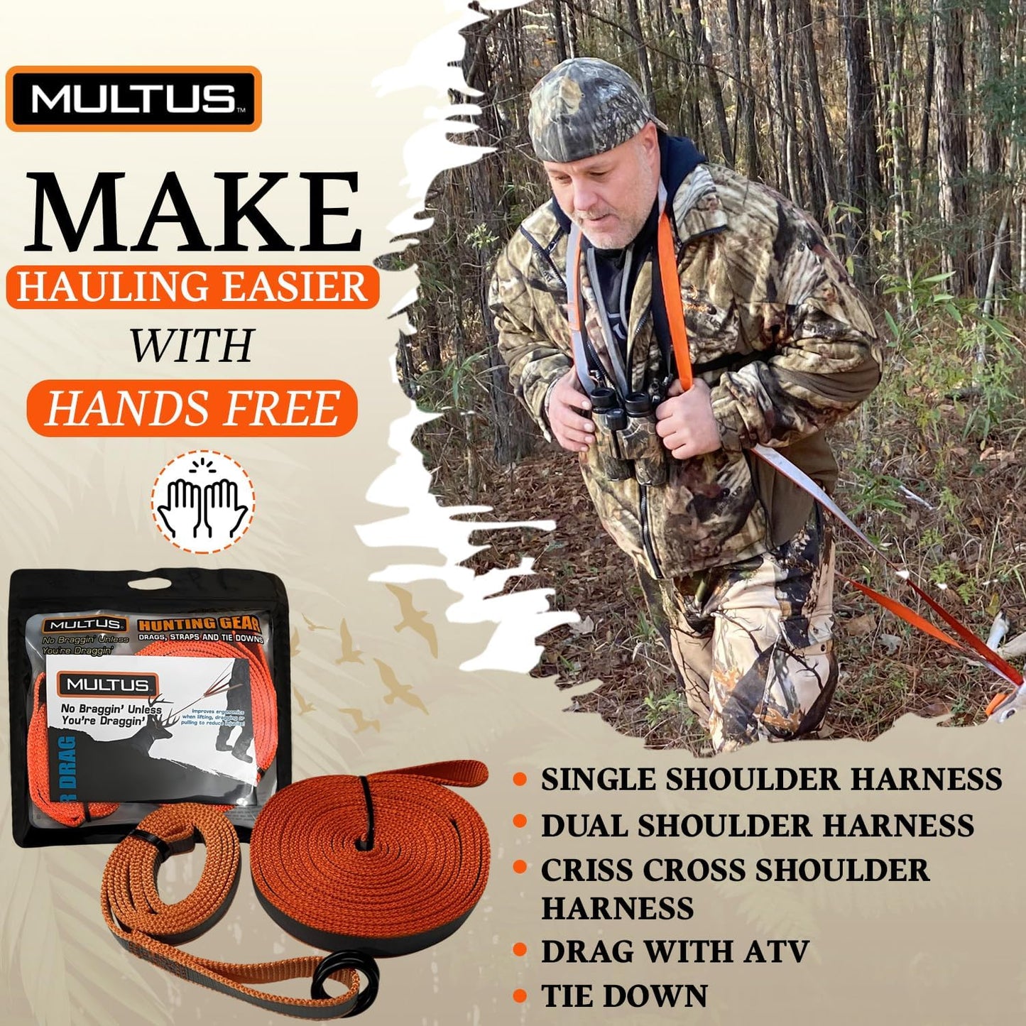 MULTUS Deer Drag Harness Quick and Easy to Use Hunting Gear for Deer Hunters