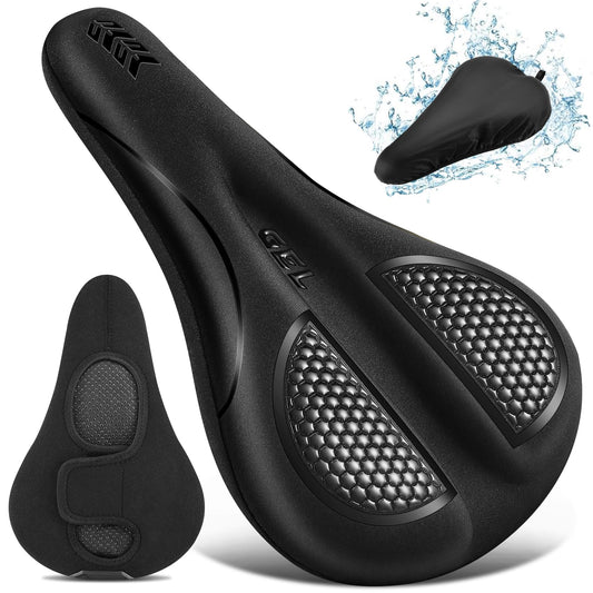 Bike Seat Cushion - Gel Padded Bike Seat Cover for Men Women Comfort, Extra Soft Exercise Bicycle Seat Compatible with Peloton, Outdoor & Indoor with Adjustable Velcro Secure Black