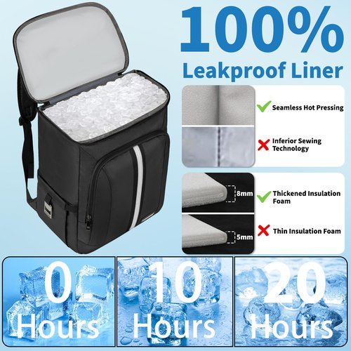 Backpack Cooler Insulated Leak Proof 35 Cans, 2 Insulated Compartments Thermal Bag, Portable Lightweight Beach Travel Camping Lunch Backpack for Men and Women, 30L, Reflective Stripes, Water Resistant