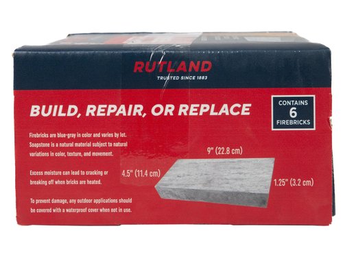 Rutland Soapstone Fire Bricks, Premium Firebricks for Wood-Burning Fireplaces & Woodstoves, Blue-Gray, 2,700+ F, Case of 6