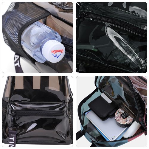 TINYAT Small Clear backpack for Women See Through Clear Bag Cute Transparent Backpack for Work, Concerts, Sports, Travel
