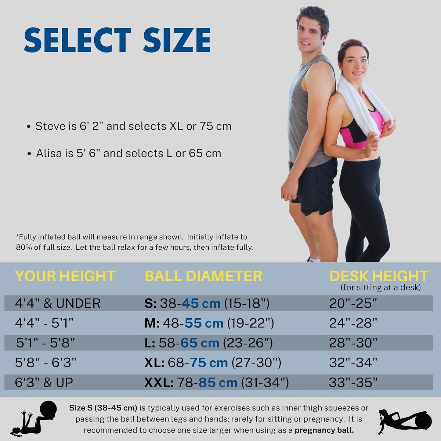 ProBody Pilates Yoga Ball - Exercise Balls, Various Sizes, for Stability, Pregnancy, Workout & Physical Therapy