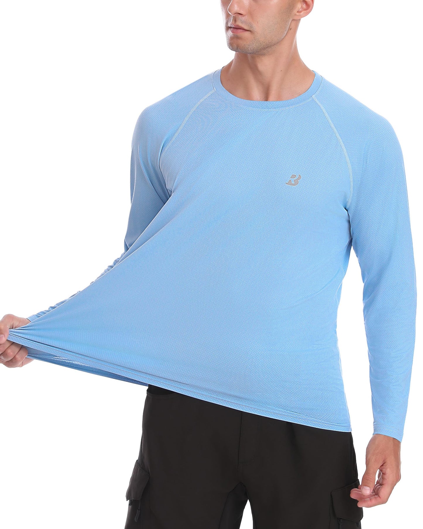 Roadbox Men's UPF 50+ UV Sun Protection Shirts, Lightweight Long Sleeve Water Swim Rash Guard for Fishing Running Hiking Blue