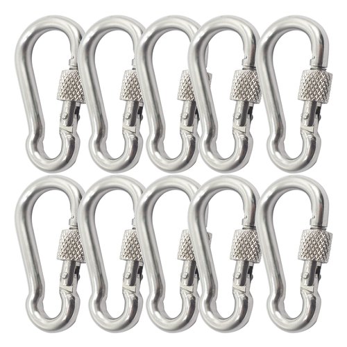 Floyutin Stainless Heavy Duty M5x50mm Locking Carabiner Snap Hooks with Screw Nut Connector Chains Links Hardware Fasteners, 10 PCS