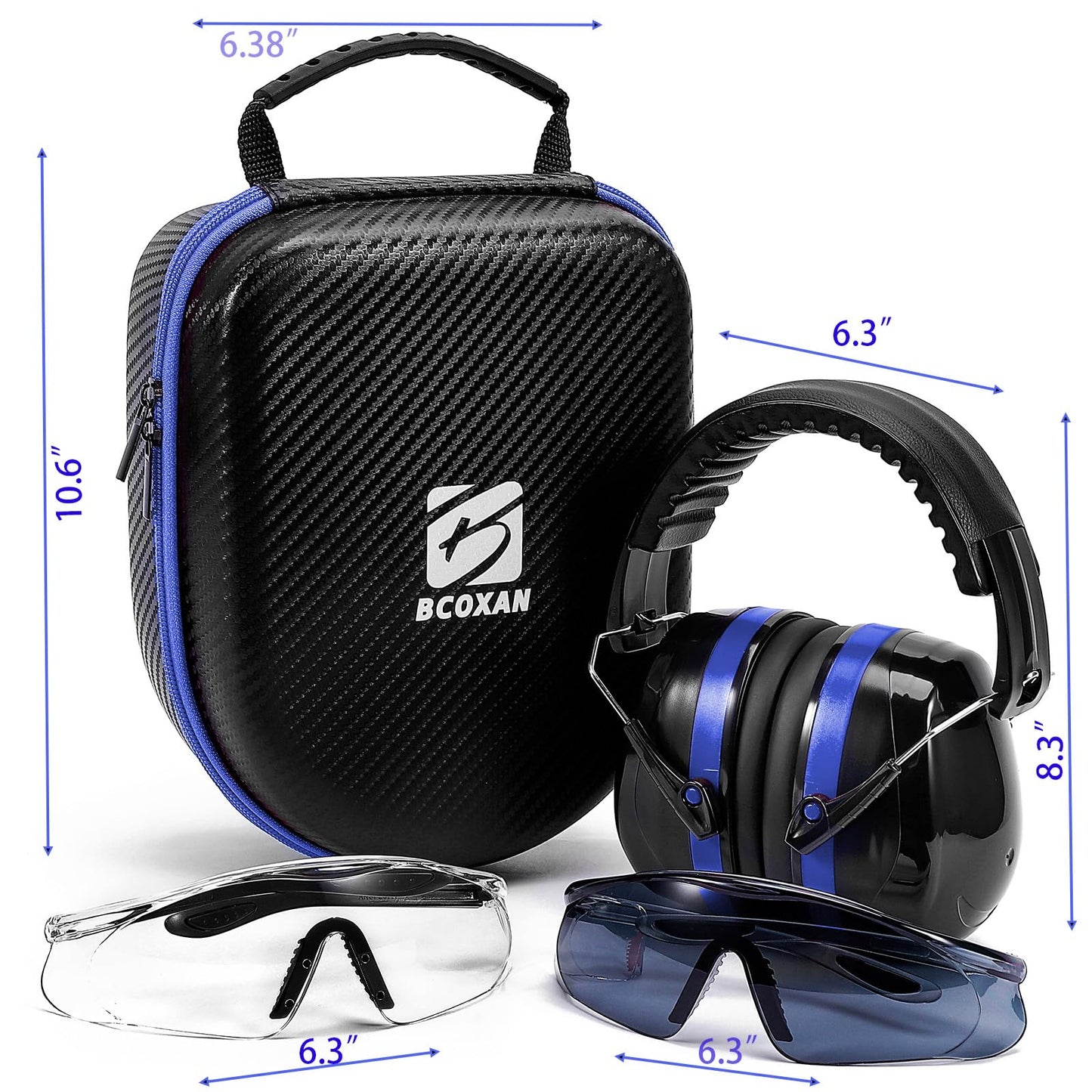 Bcoxan Shooting ear protection safety eamuffs, Gun range hearing protection, Shooting glasses, Earplugs, carrying case