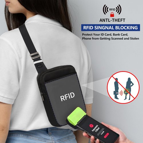 OSOCE Small Sling Bag for Men and Women with RFID Pocket, Anti Theft Crossbody Chest Bag Casual Travel Bag for Hiking,Black,Small