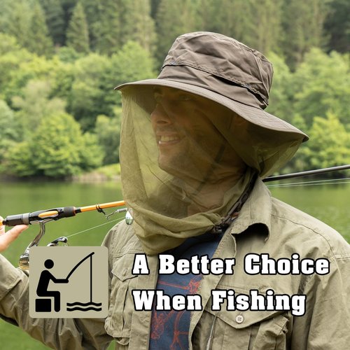 Comhats Net Fly Fishing Hat Summer Sun UV Exploring Men Nylon Bucket Hiking Boating Gardening Veil Hats Army Green X-Large XX-Large XL XXL